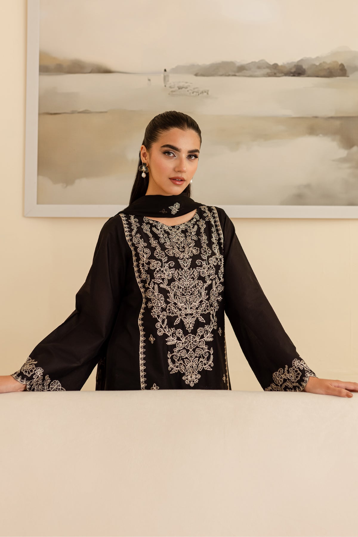 Ace 3Pc - Black Embroidered Lawn Dress