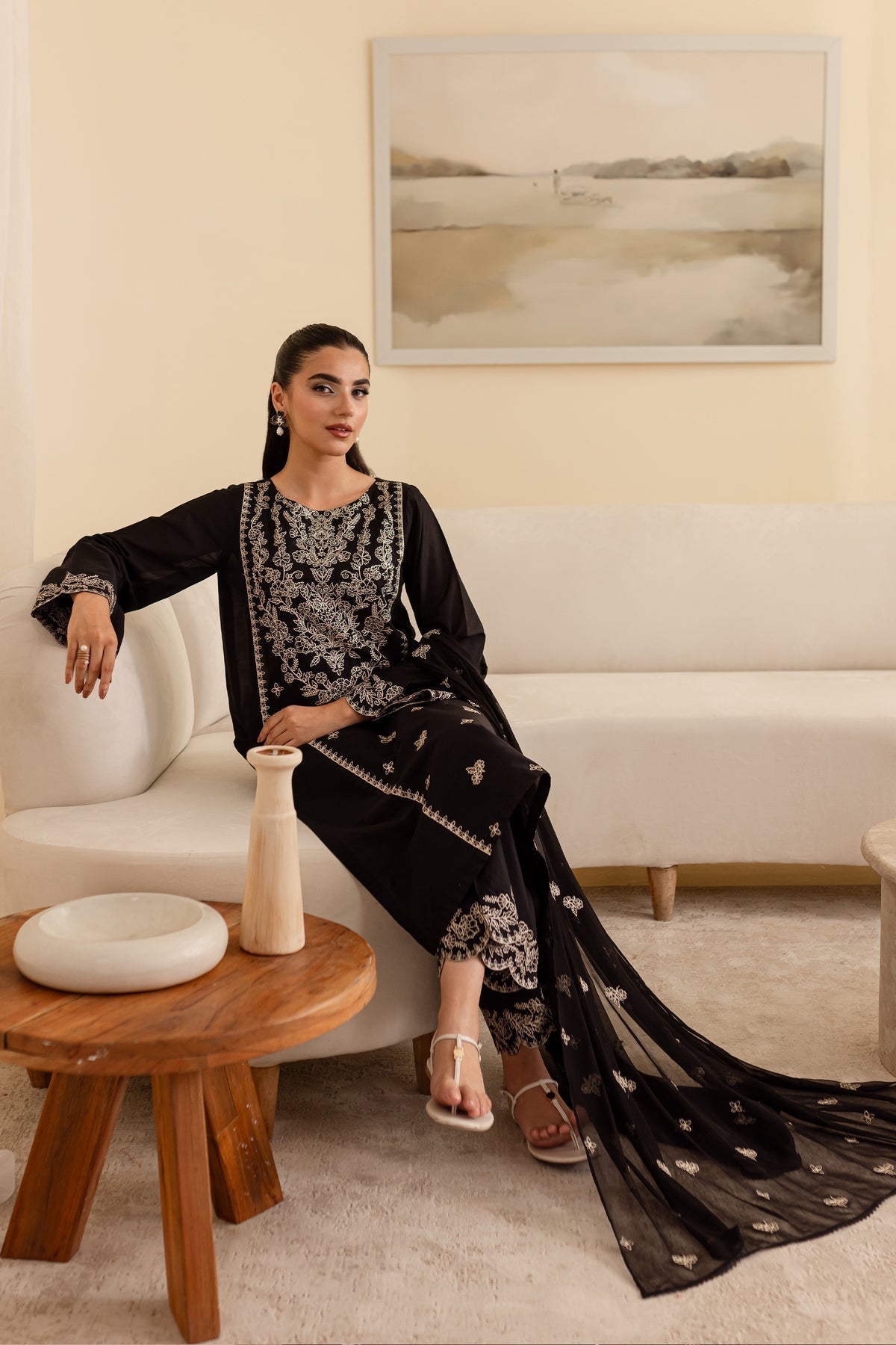 Ace 3Pc - Black Embroidered Lawn Dress