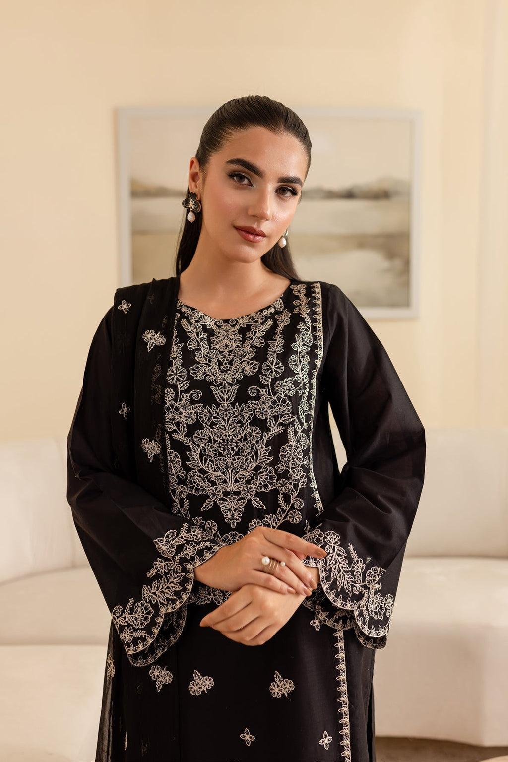 Ace 3Pc - Black Embroidered Lawn Dress