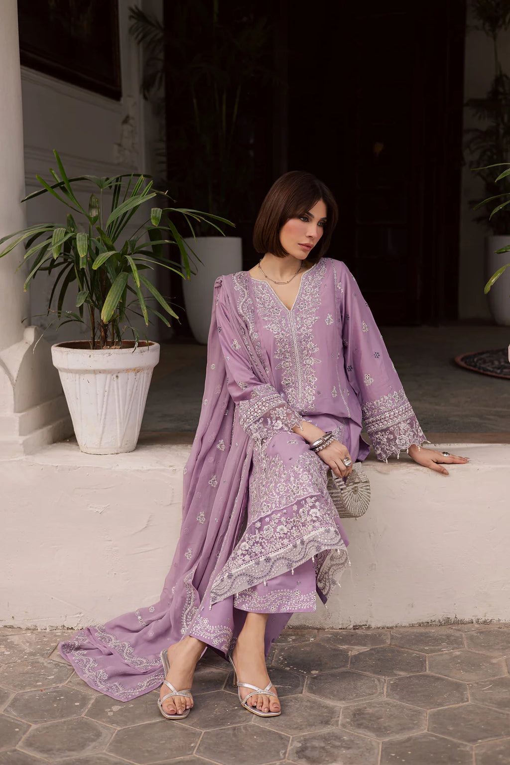 Banafsh 3Pc Festive Embroidered Lawn - Full Look | MEHRAAH