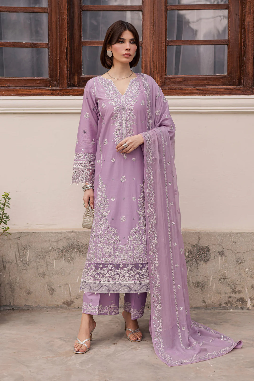 Banafsh 3Pc Festive Embroidered Lawn - Embroidery Detail | MEHRAAH