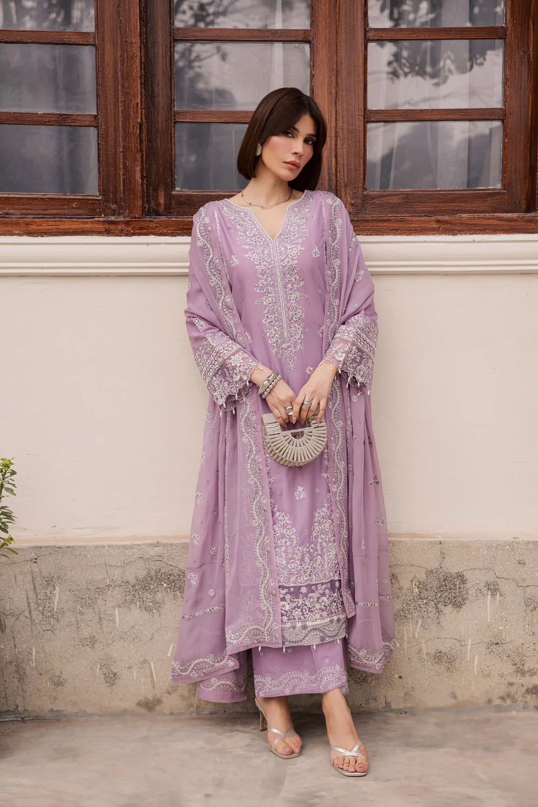 Banafsh 3Pc Festive Embroidered Lawn - Front View | MEHRAAH
