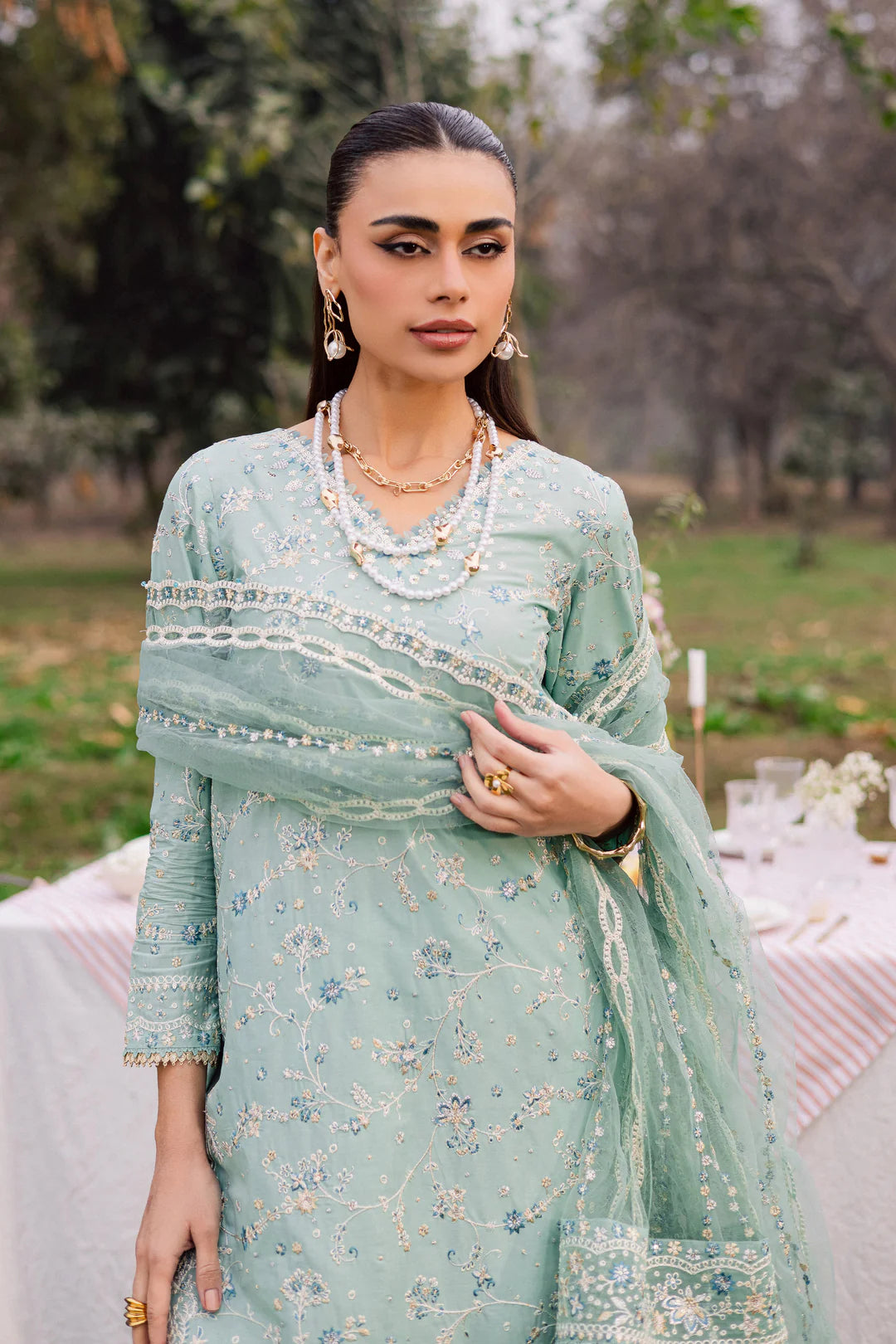 Blue Swan 3Pc Festive Embroidered Lawn - Full Look | MEHRAAH