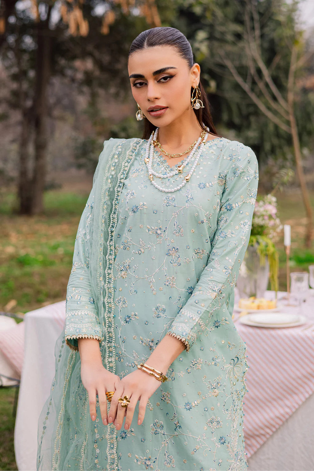 Blue Swan 3Pc Festive Embroidered Lawn - Back View | MEHRAAH