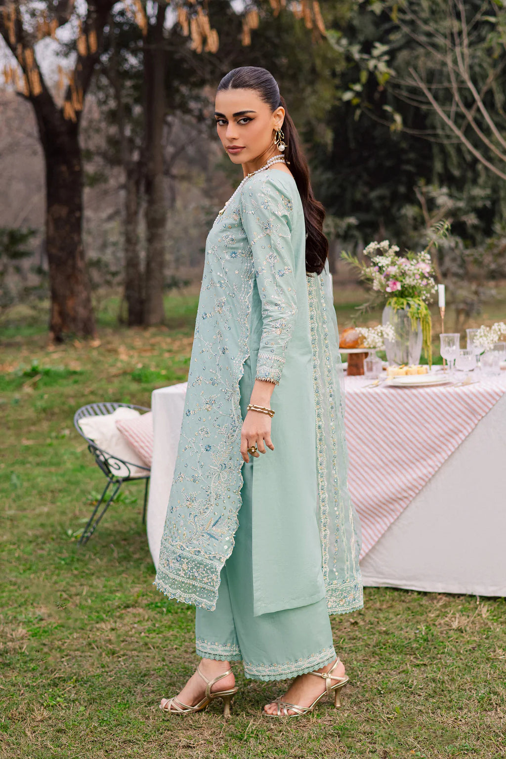 Blue Swan 3Pc Festive Embroidered Lawn - Dupatta Detail | MEHRAAH