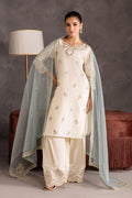 Creamy 3Pc Festive Luxe Pret - Front View | MEHRAAH