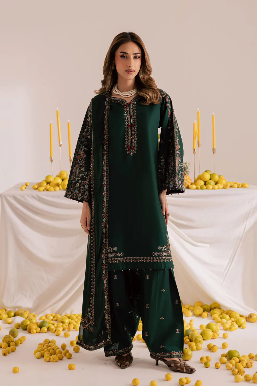 Cross Hatch 3Pc Embroidered Lawn Dress - Front View | MEHRAAH