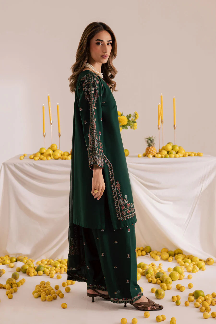Cross Hatch 3Pc Embroidered Lawn Dress - Lifestyle Shot | MEHRAAH
