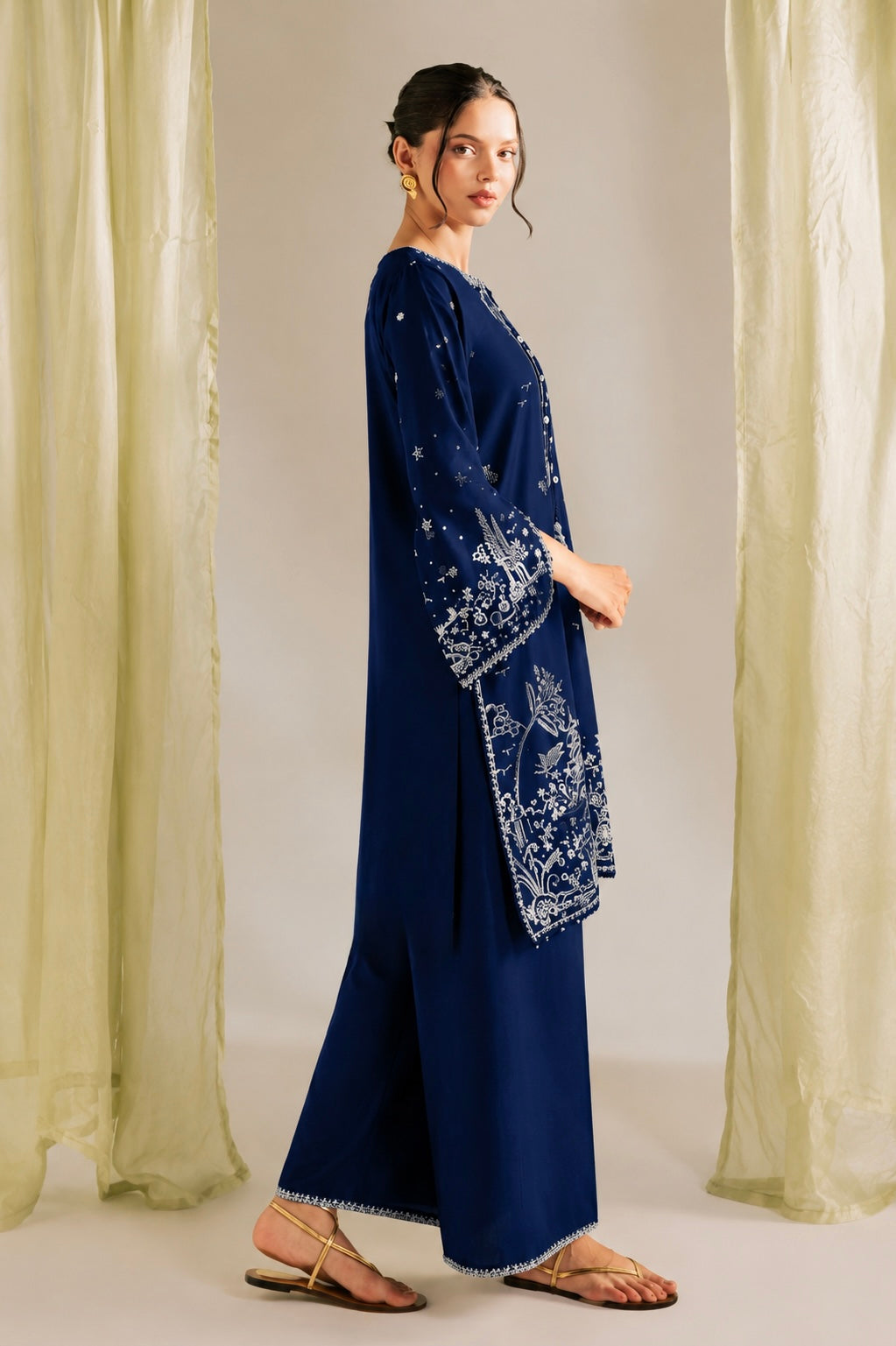 Manzar 2Pc Embroidered Lawn Dress - Side View | MEHRAAH