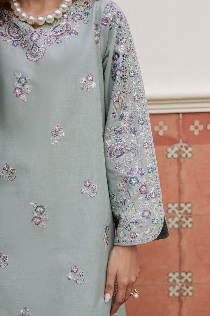 Basil 3Pc Embroidered Lawn Dress - Close-up Detail | MEHRAAH
