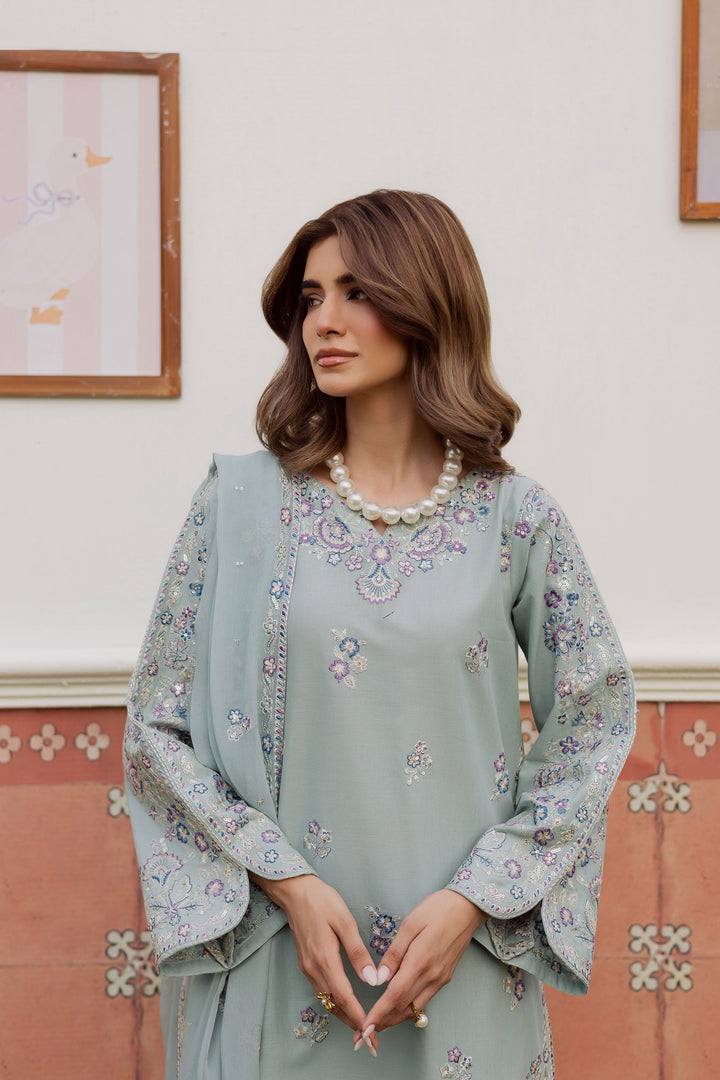 Basil 3Pc Embroidered Lawn Dress - Front View | MEHRAAH