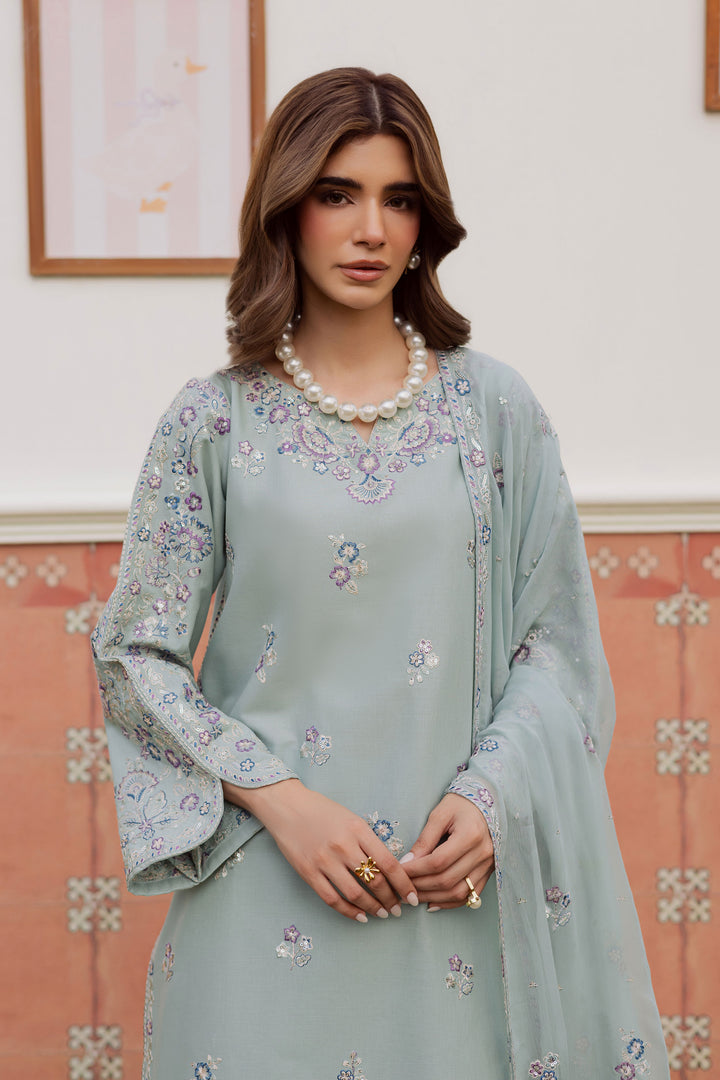 Basil 3Pc Embroidered Lawn Dress - Embroidery Detail | MEHRAAH