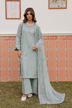 Basil 3Pc Embroidered Lawn Dress - Side View | MEHRAAH
