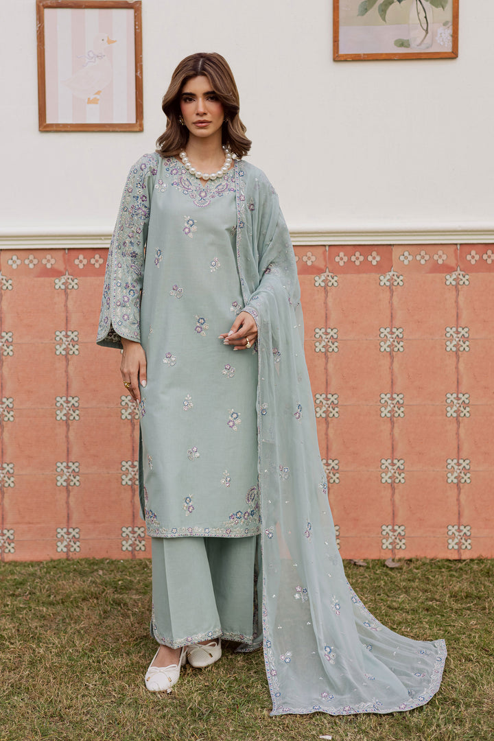 Basil 3Pc Embroidered Lawn Dress - Side View | MEHRAAH