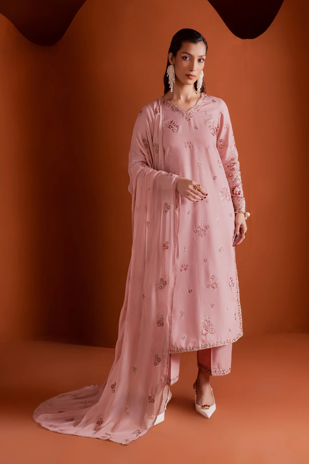 Tea Zunaisha 3Pc Embroidered Lawn Dress - Side View | MEHRAAH
