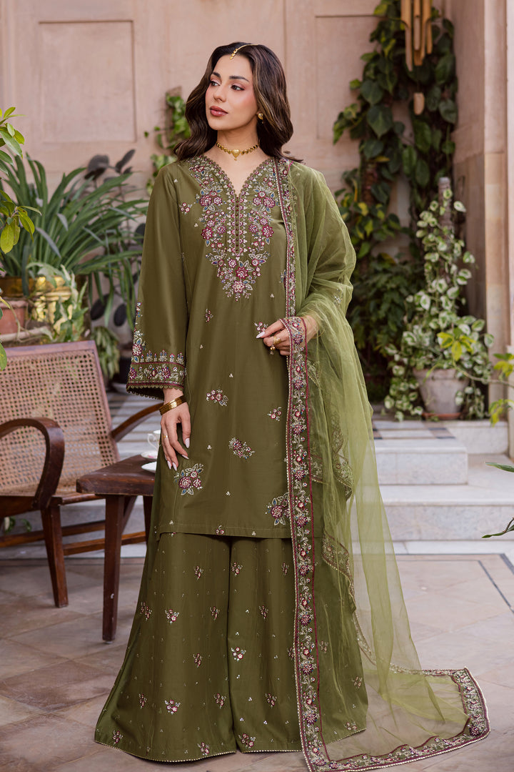 Mehlab 3Pc Festive Embroidered Lawn - Lifestyle Shot | MEHRAAH