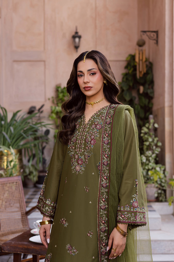 Mehlab 3Pc Festive Embroidered Lawn - Side View | MEHRAAH