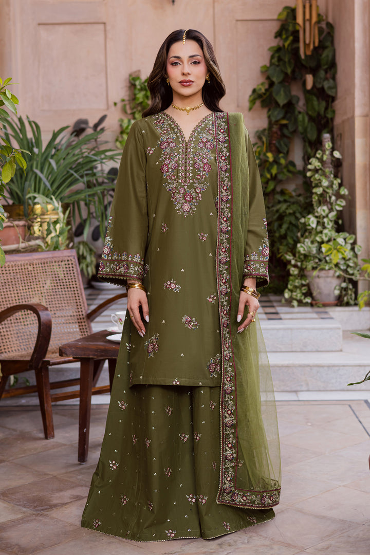 Mehlab 3Pc Festive Embroidered Lawn - Embroidery Detail | MEHRAAH