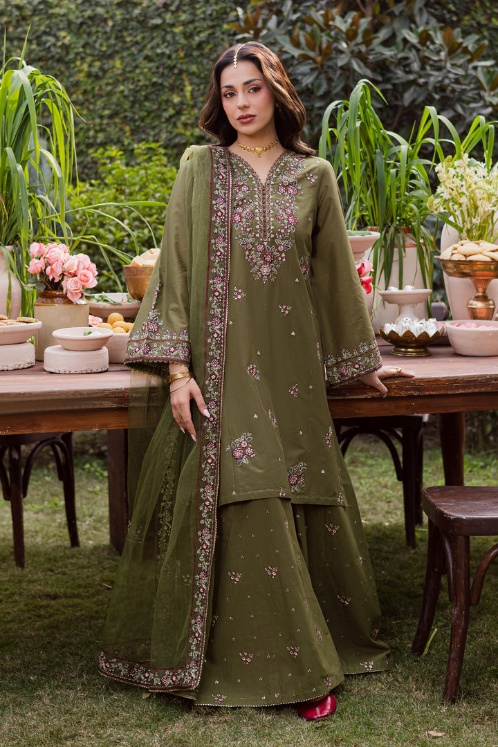 Mehlab 3Pc Festive Embroidered Lawn - Front View | MEHRAAH