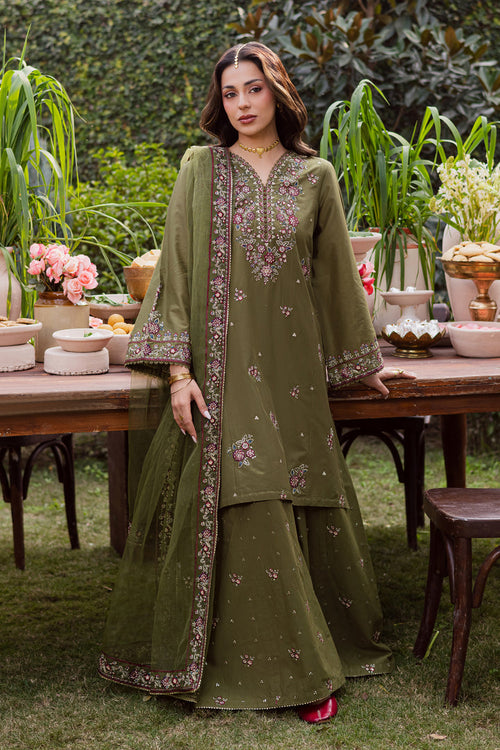 Mehlab 3Pc Festive Embroidered Lawn - Front View | MEHRAAH