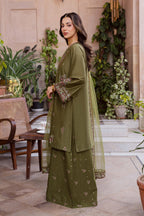Mehlab 3Pc Festive Embroidered Lawn - Full Look | MEHRAAH