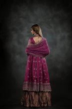 Zehra Royale Long Shirt & Crushed Lehenga - Side View | MEHRAAH