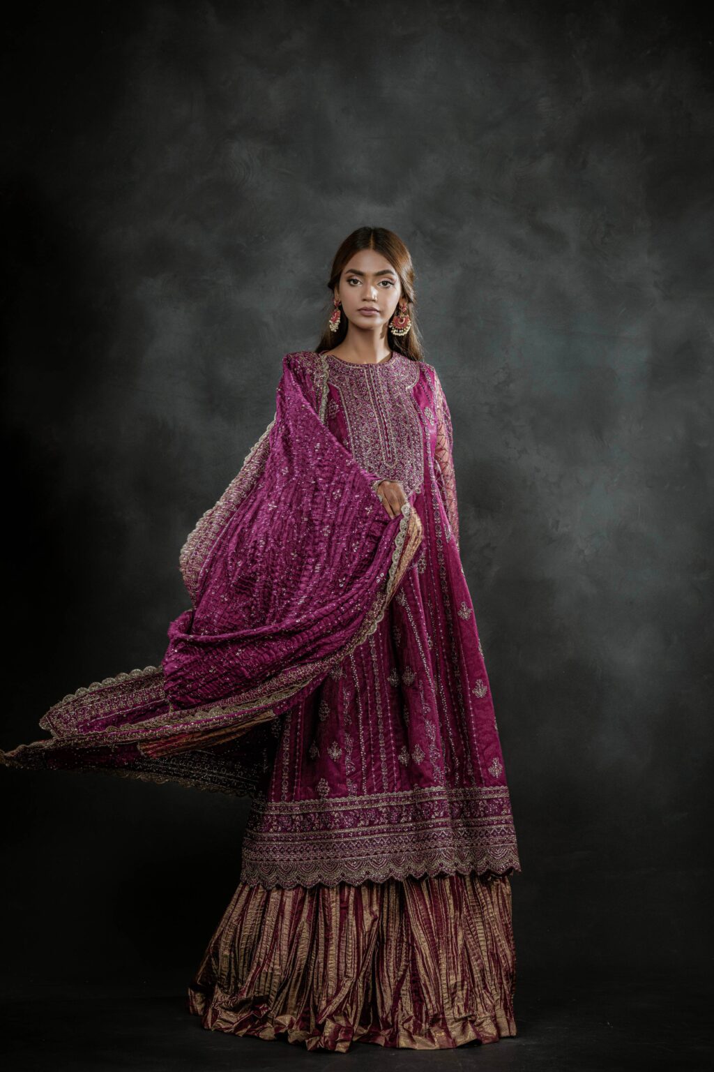 Zehra Royale Long Shirt & Crushed Lehenga - Back View | MEHRAAH