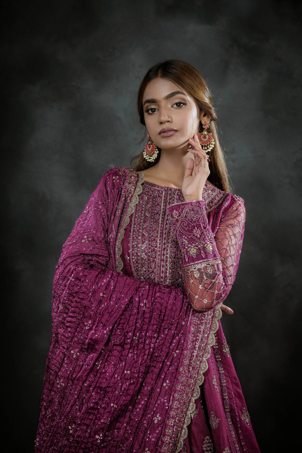 Zehra Royale Long Shirt & Crushed Lehenga - Lehenga Detail | MEHRAAH