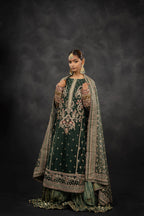 Royal Drape Long Shirt with Crushed Lehenga - Front View | MEHRAAH