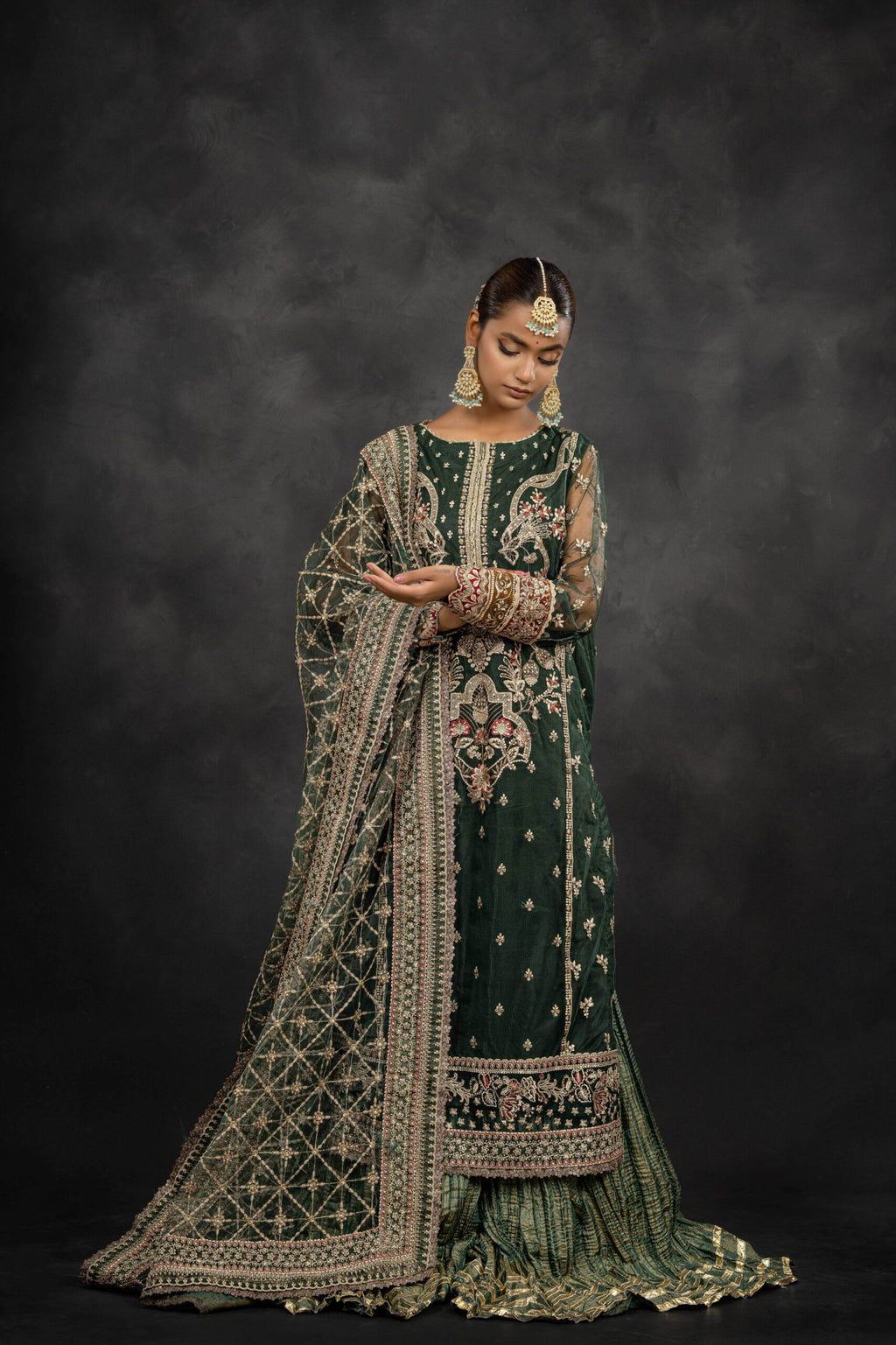 Royal Drape Long Shirt with Crushed Lehenga - Embroidery Detail | MEHRAAH