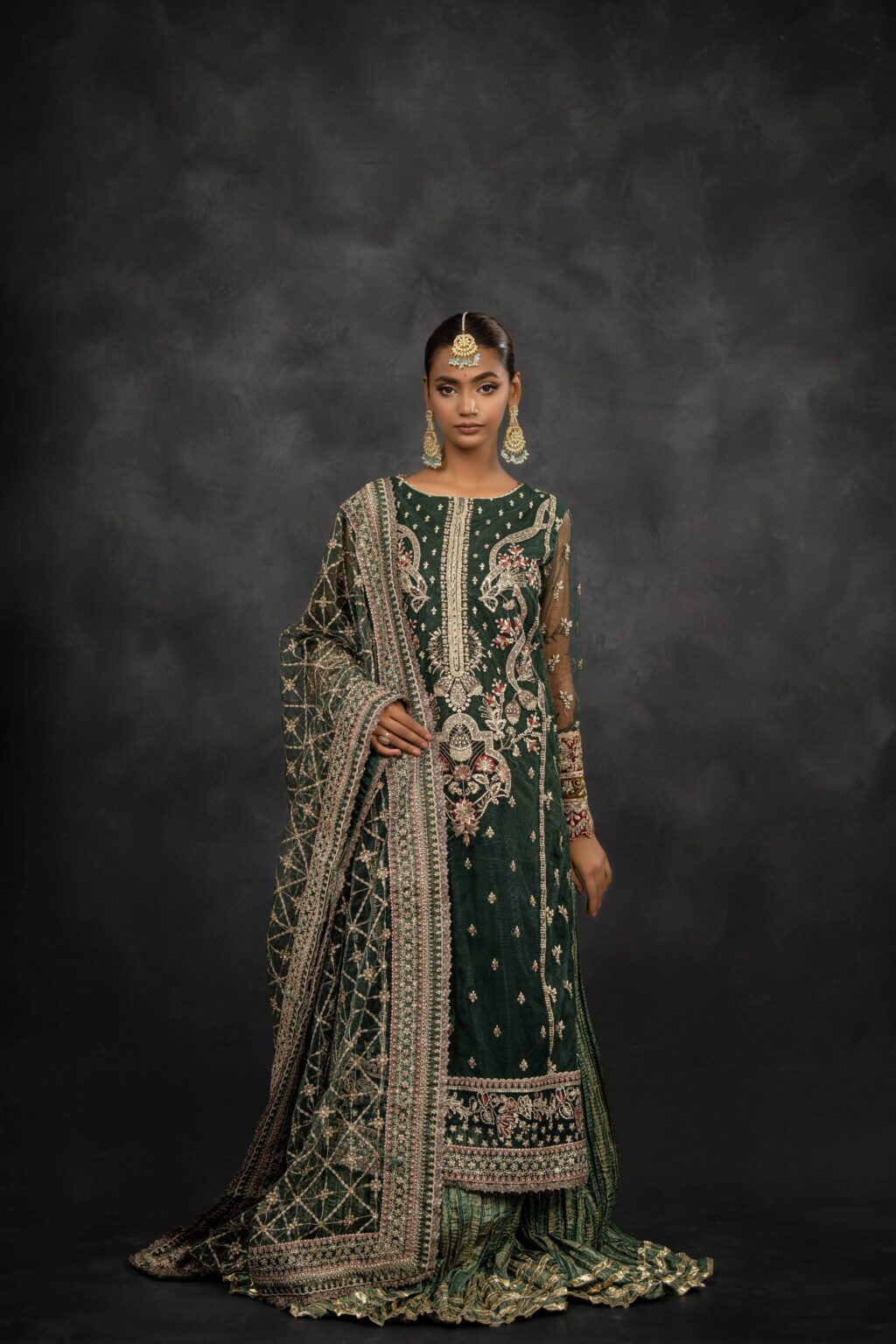 Royal Drape Long Shirt with Crushed Lehenga