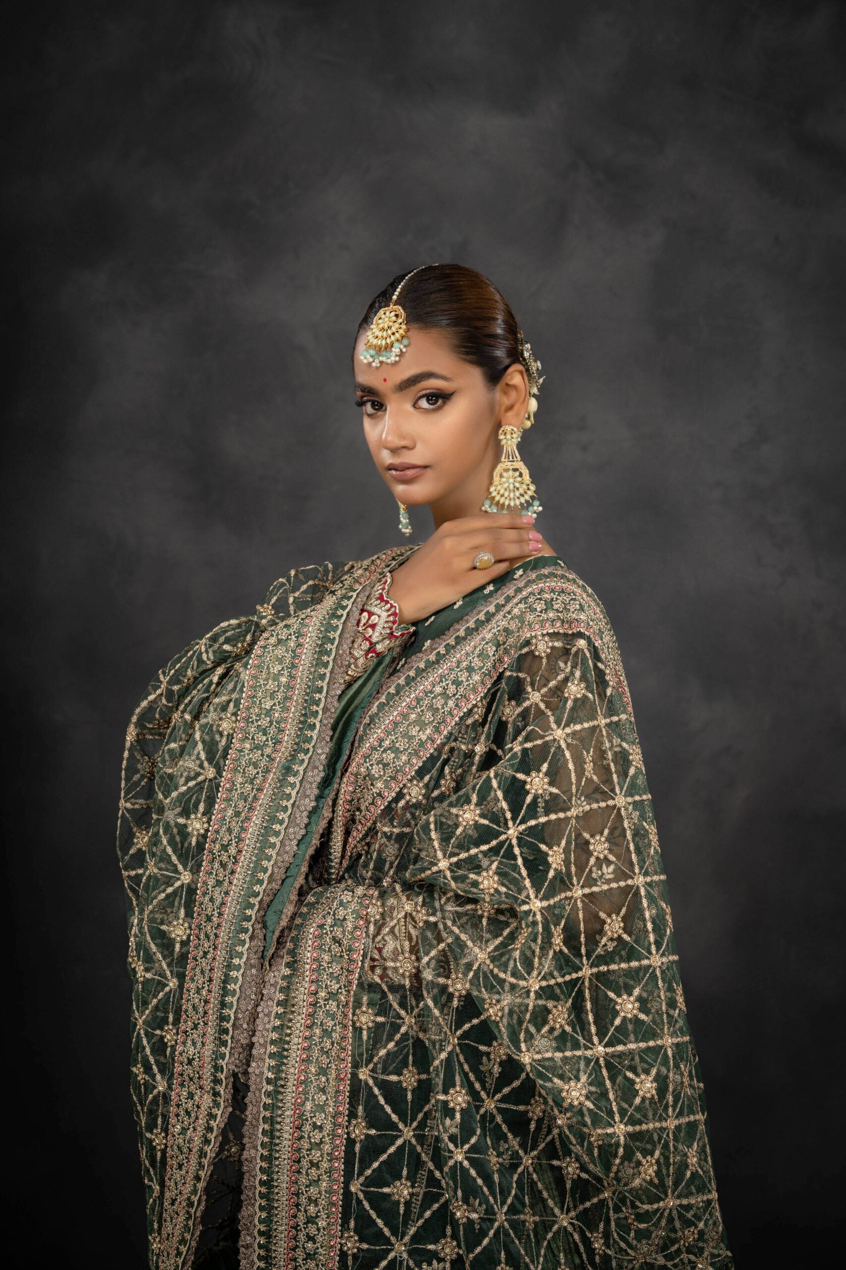 Royal Drape Long Shirt with Crushed Lehenga