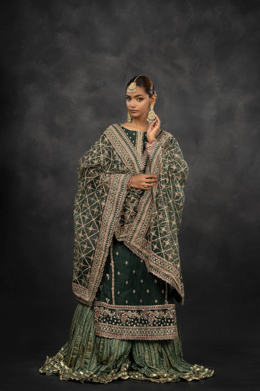 Royal Drape Long Shirt with Crushed Lehenga - Full Look | MEHRAAH