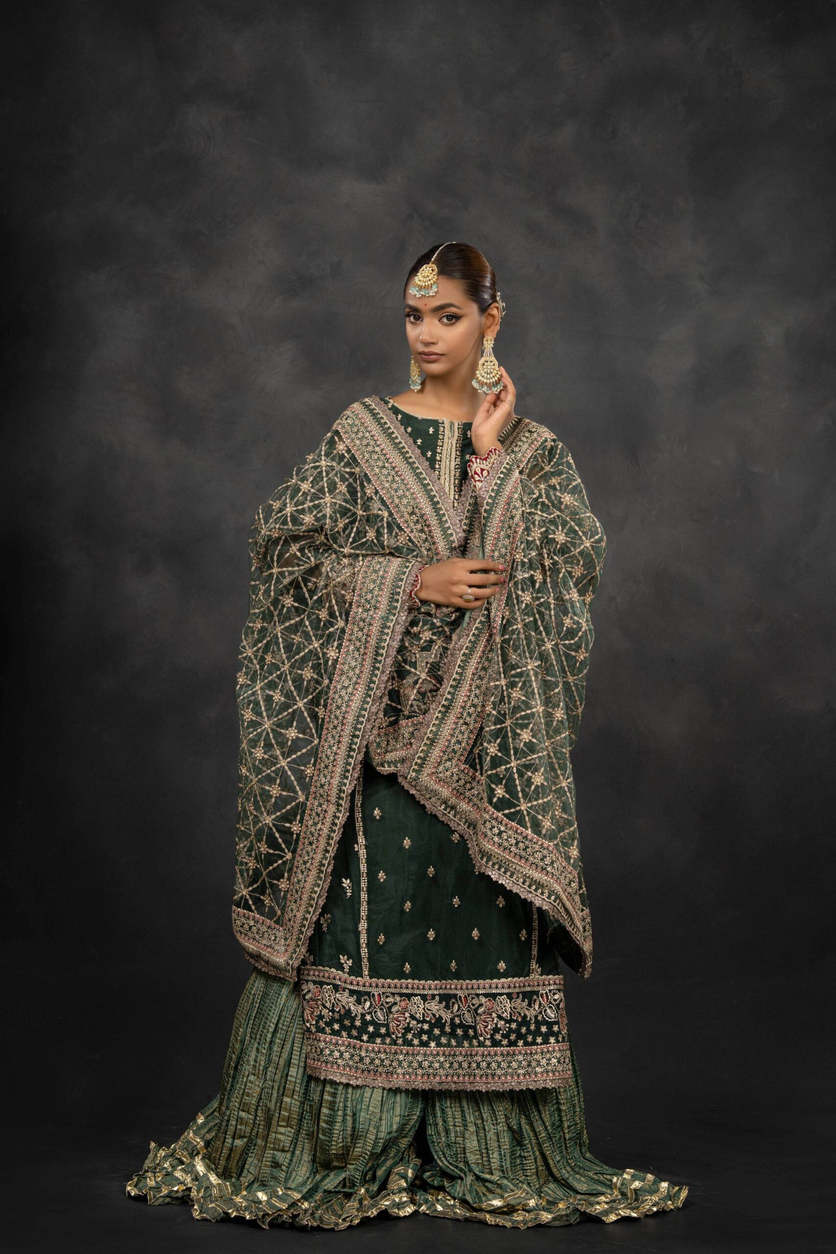 Royal Drape Long Shirt with Crushed Lehenga - Full Look | MEHRAAH