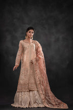 Luxury Long Shirt & Crushed Sharara Set - Front View | MEHRAAH