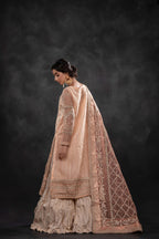 Luxury Long Shirt & Crushed Sharara Set - Back View | MEHRAAH