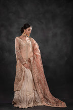 Luxury Long Shirt & Crushed Sharara Set - Embroidery Detail | MEHRAAH