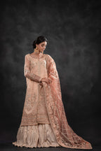 Luxury Long Shirt & Crushed Sharara Set - Sharara Detail | MEHRAAH