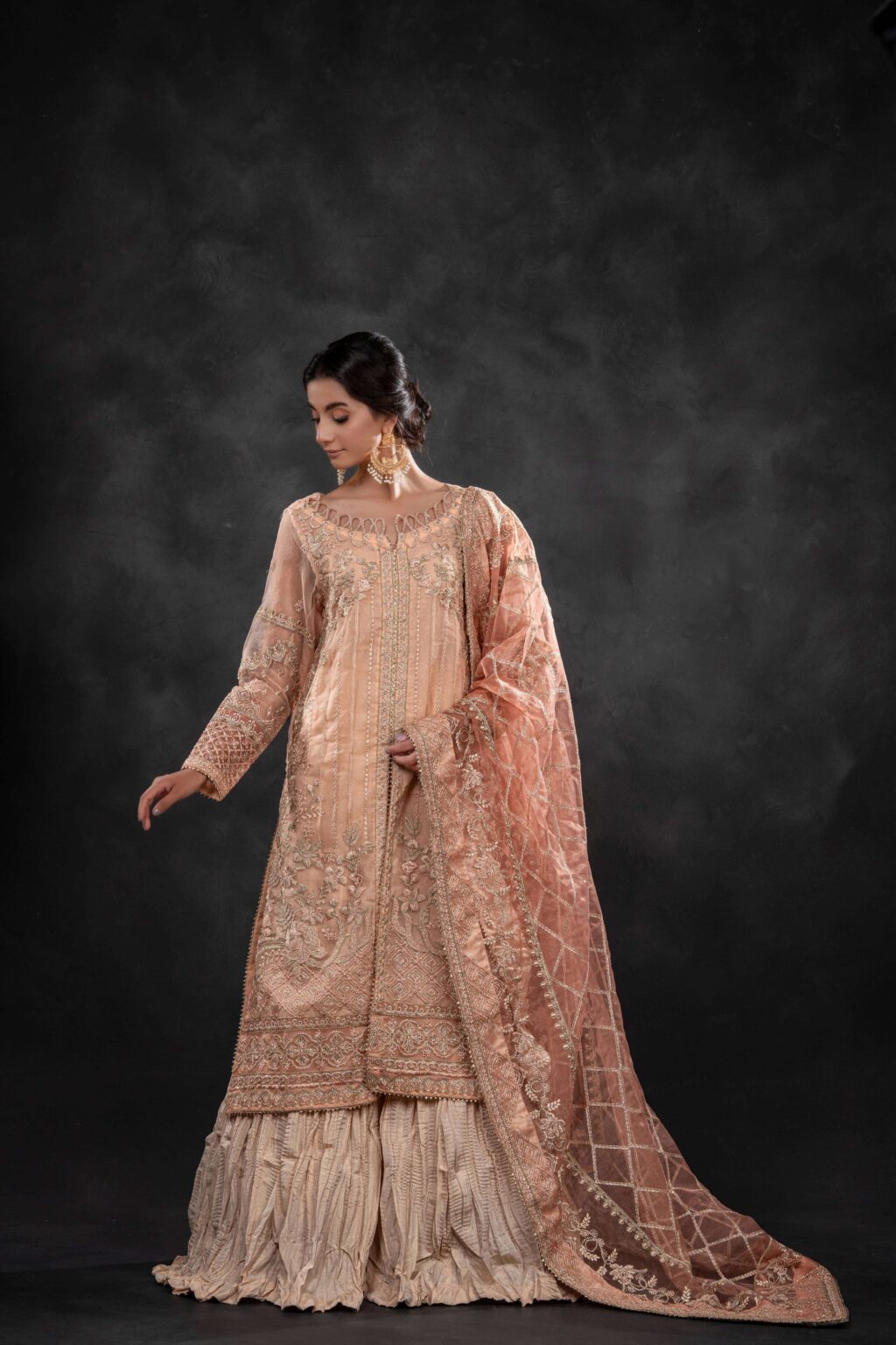 Luxury Long Shirt & Crushed Sharara Set - Full Look | MEHRAAH