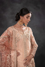Luxury Long Shirt & Crushed Sharara Set - Close-up Detail | MEHRAAH