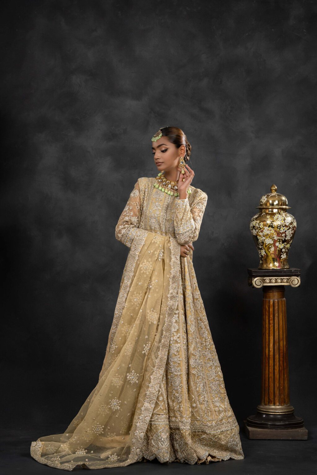 Zarmina Heavy Embroidered Maxi - Front View | MEHRAAH