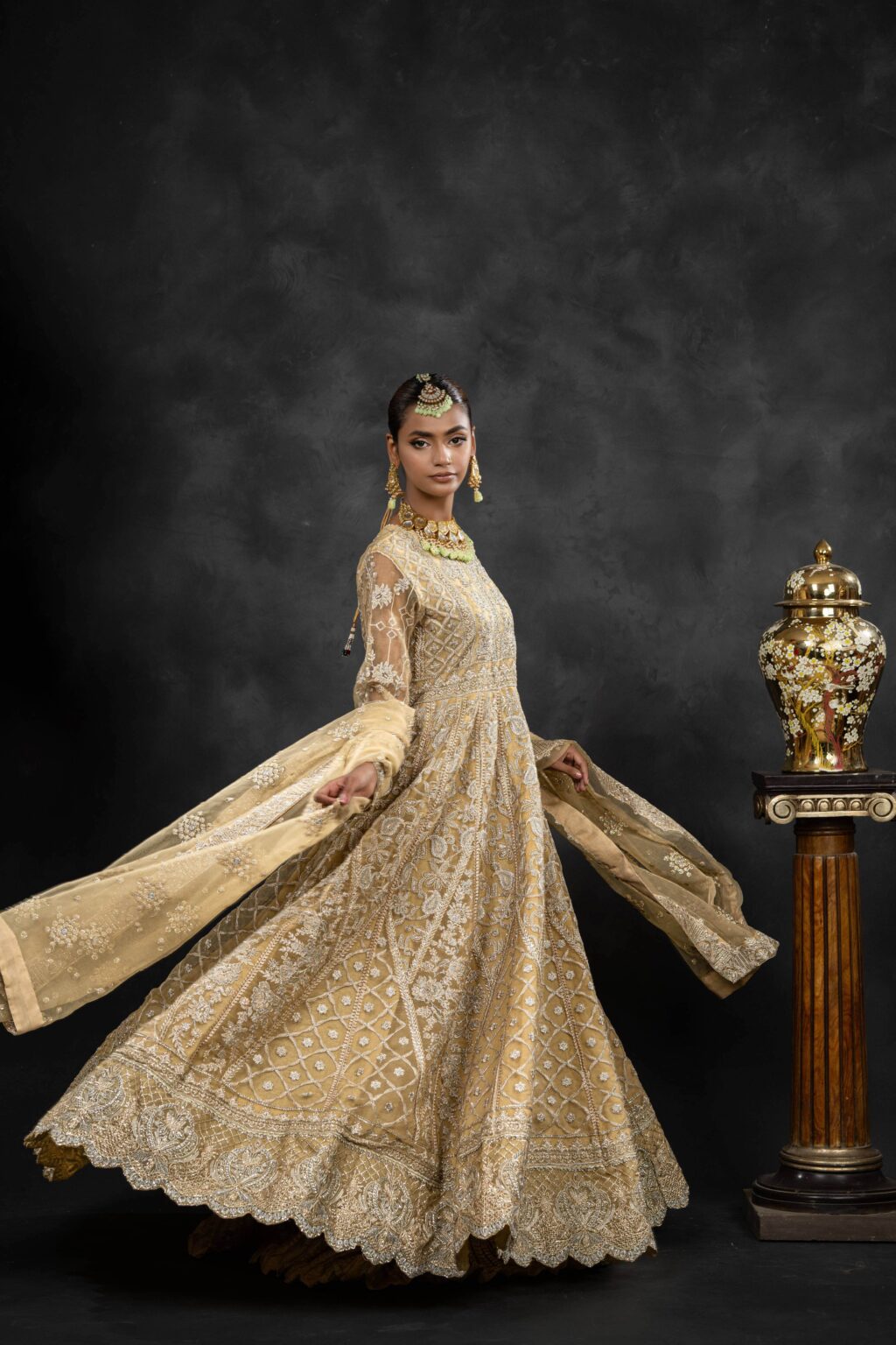 Zarmina Heavy Embroidered Maxi - Side View | MEHRAAH