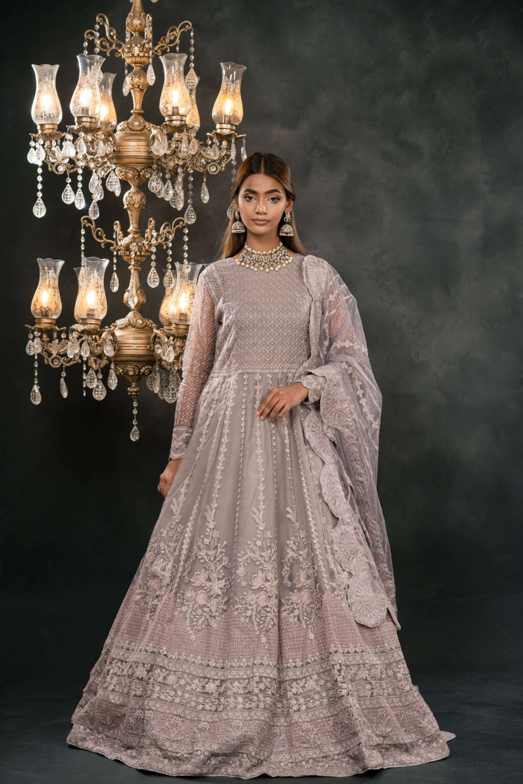 Elegant Organza Maxi Dress - Front View | MEHRAAH