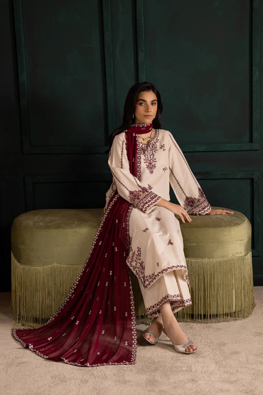 Ivory Rua 3Pc - Embroidered Lawn Dress