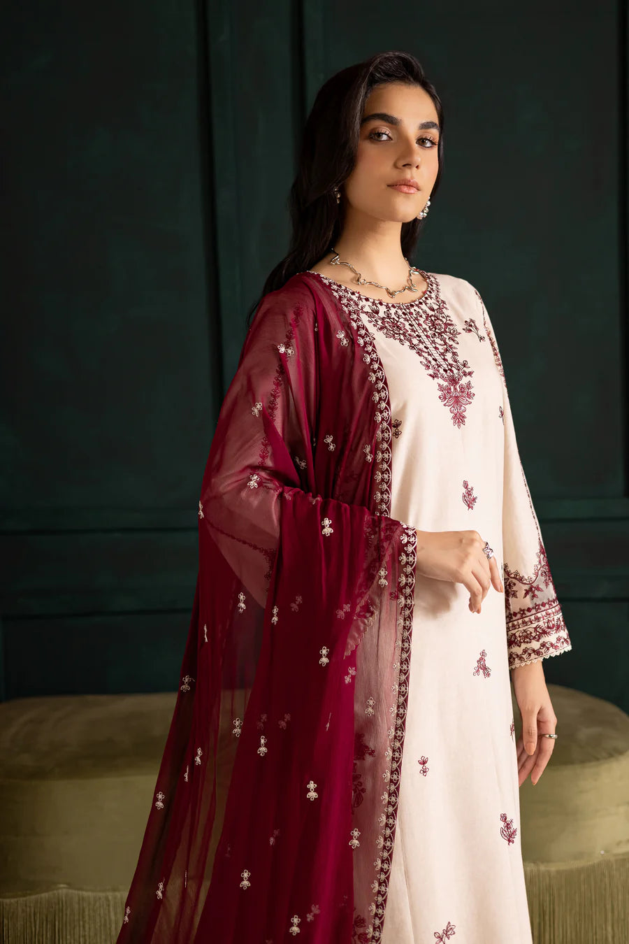 Ivory Rua 3Pc - Embroidered Lawn Dress