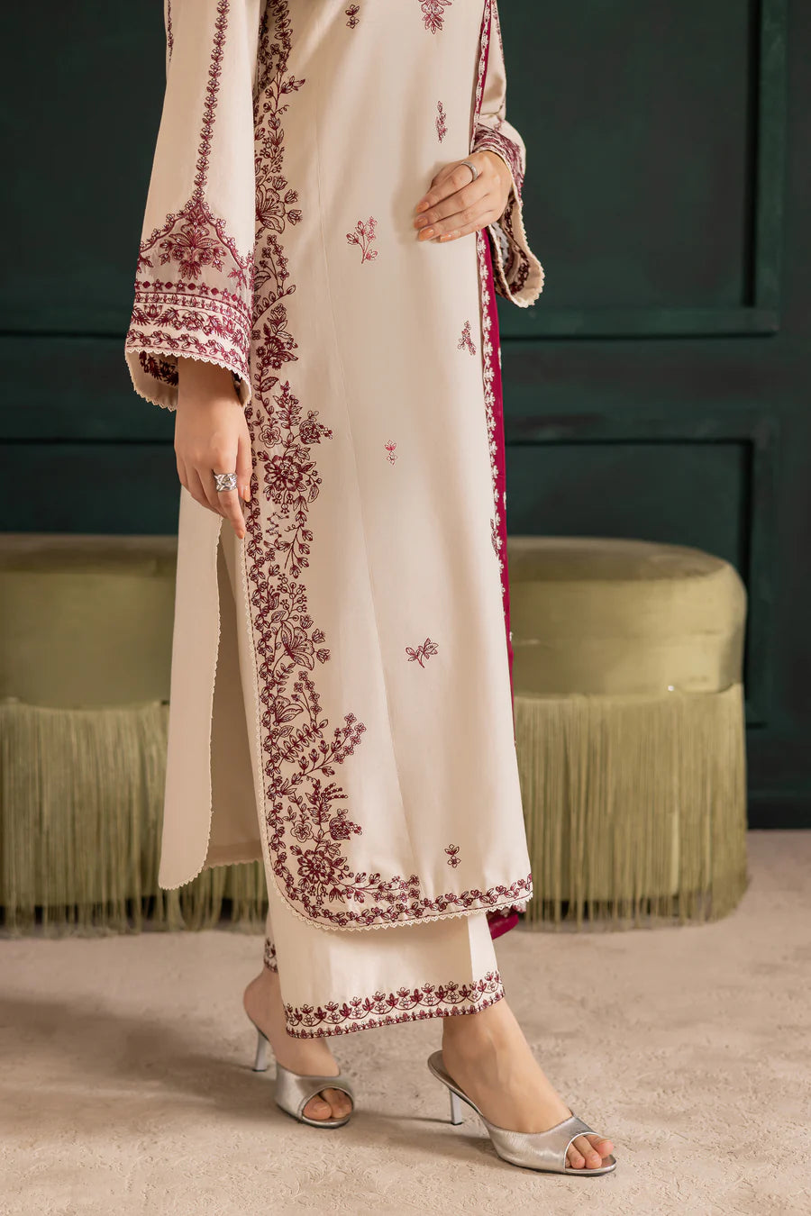 Ivory Rua 3Pc - Embroidered Lawn Dress