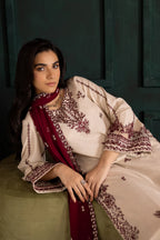 Ivory Rua 3Pc Embroidered Lawn Dress - Close-up Detail | MEHRAAH