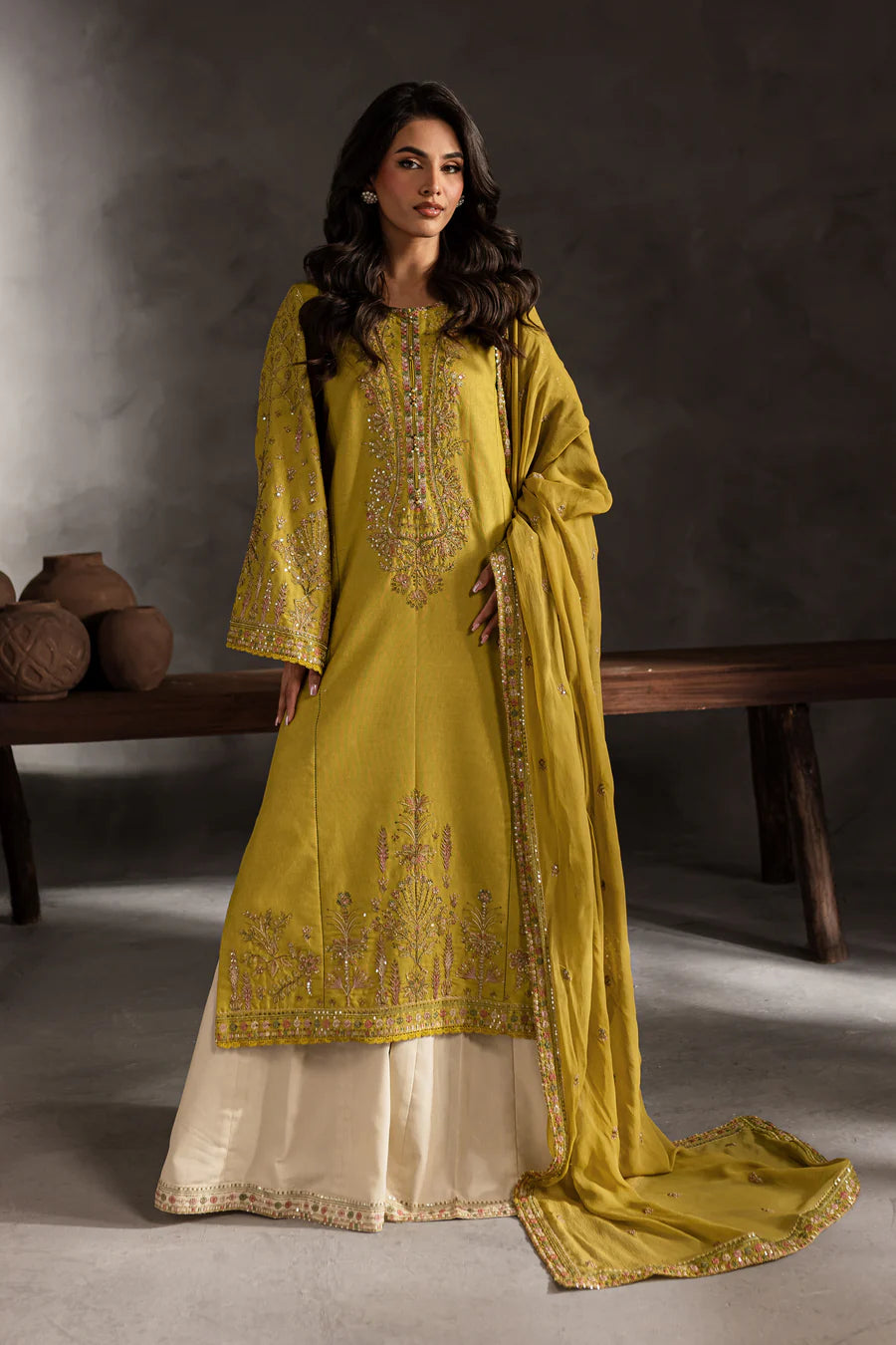Medalion 3Pc Embroidered Lawn Dress - Front View | MEHRAAH