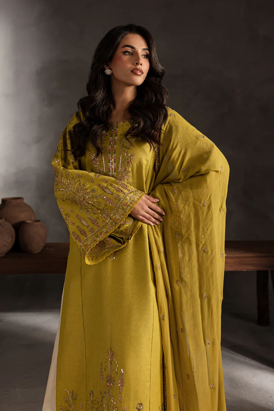 Medalion 3Pc Embroidered Lawn Dress - Lifestyle Shot | MEHRAAH