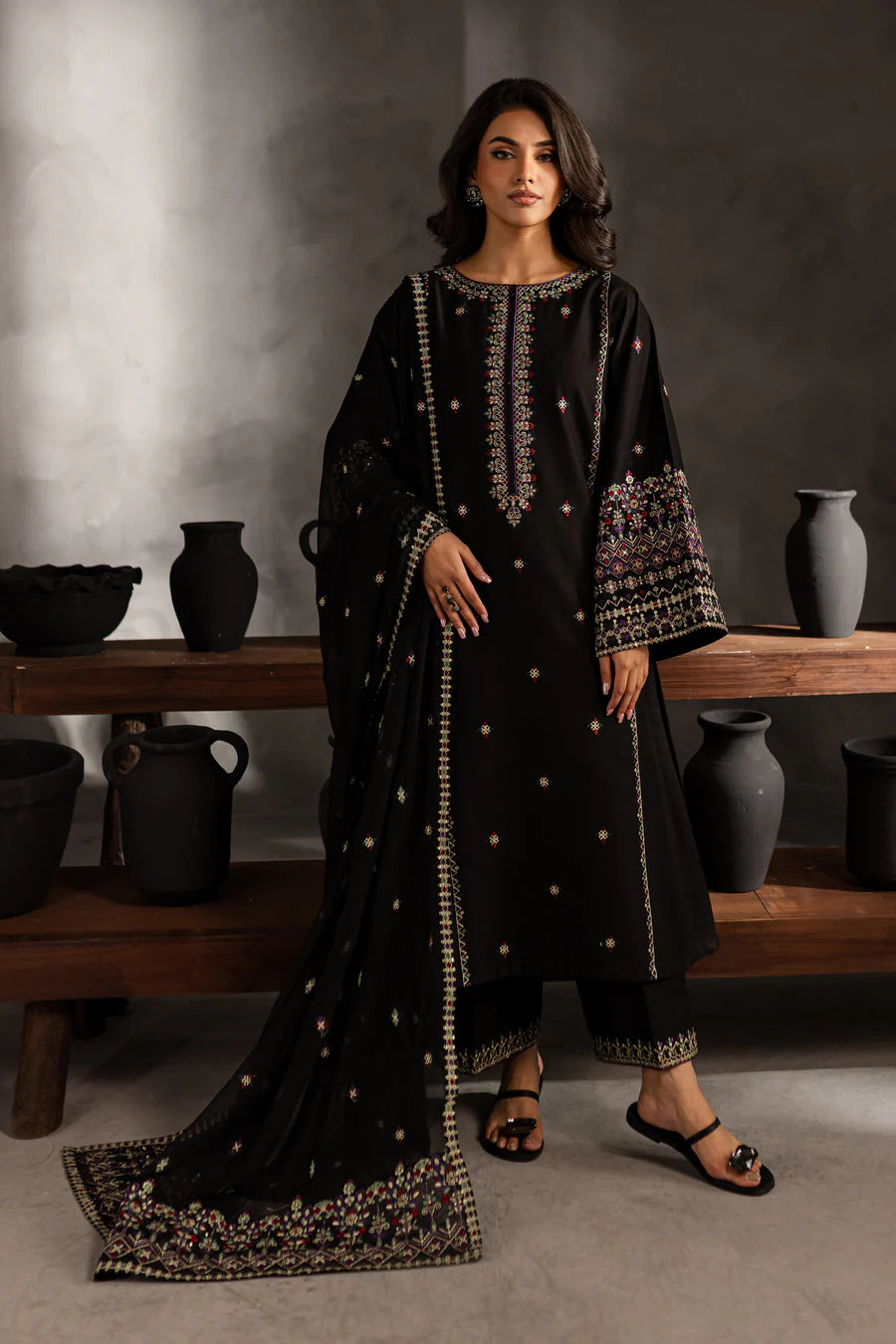 Mosaic 3Pc Embroidered Lawn Dress - Front View | MEHRAAH